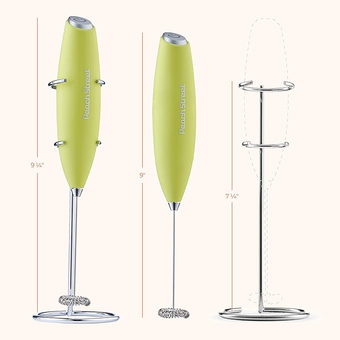 Powerful Handheld Milk Frother, Mini Milk Foamer, Battery Operated Stainless Steel Drink Mixer with Frother Stand