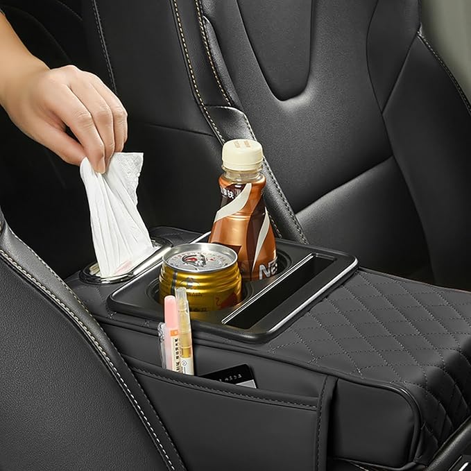 2025 New Auto Center Console Armrest Cushion with 2 Cup Holder, Car Center Console Armrest Pillow, Memory Foam Arm Rest Box Protector for Most Vehicles, Car Accessories (Yellow)