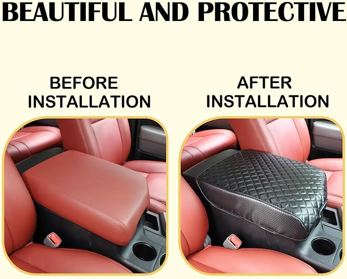 Armrest Box Cover, Center Console Armrest Cover Kit Compatible with Toyota Tundra 2007-2013 & Sequoia 2008-2015, Console Armrest Cushion Automotive Customized Console Armrest Cushion (carbon fiber)