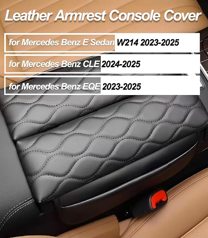 Egreat Center Console Armrest Cover for Mercedes Benz E-Class e350 e450 2024-2025, CLE 2024-2025,EQE 2023-2025,Leather Armrest Console Cover with Side Storage Pockets-(Black)
