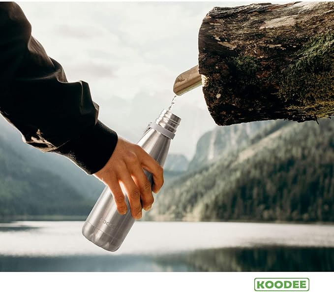 koodee Insulated Stainless Steel Water Bottle(2 Pack) Double Wall Vacuum Leak Proof Sports Water Bottle, 17 oz Cola Shape Travel Thermal Flask(2 Pack Stainless Steel)