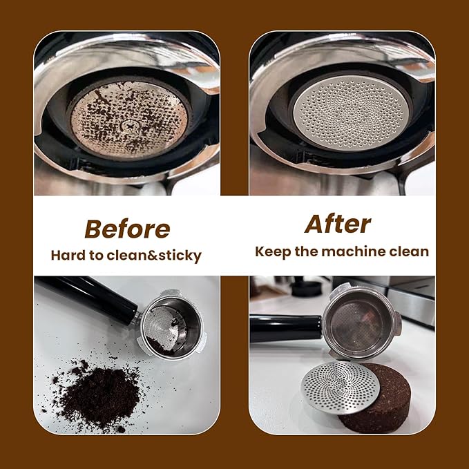 2Pack Stainless Steel Espresso Puck Screen with Stand, 58.5mm Reusable Coffee Filter, 0.8mm Thickness Metal Mesh for Portafilter Basket (58.5MM）