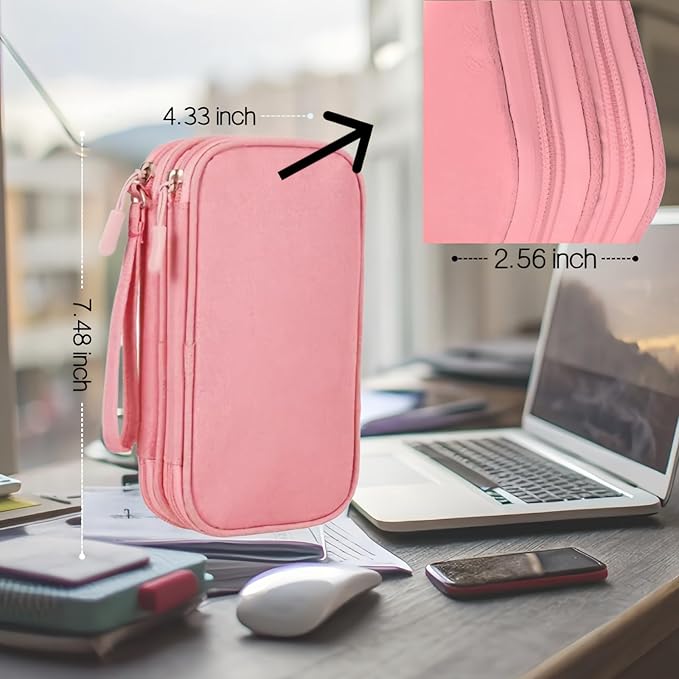 Portable Waterproof Double Layers All-in-One Storage Bag, Travel Cord Organizer，Electronics Accessories Organizer Pouch Bag for Accessories,Charger, USB Cable, Gadget (pink)