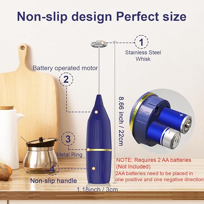 Milk Frother Handheld | Easy Clean, Detachable | Multi-Functional Drink Mixer for Coffee, Matcha, Eggs | Compact & Portable | Gift (Blue)