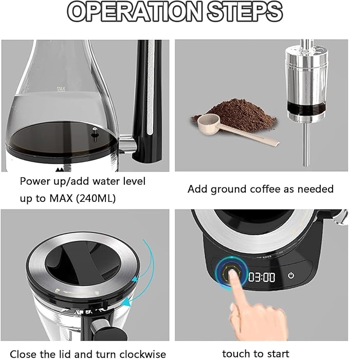 Syphon Vacuum Coffee Maker, Glass Electric Siphon Pot, 3 Adjustable Gears, 30 Minute Keep Warm, 240ml Capacity, for Use at Home, Coffee Shops, Offices & Other Places