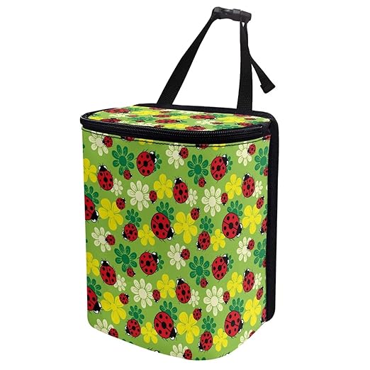 KEIAHUAN Ladybug Car Trash Can with Lid Hanging Garbage Bin and Storage Bag Large Capacity Portable Multi-Functional Rubbish Bag Grocery Organizer for Snacks, Drinks, and Widget, Green