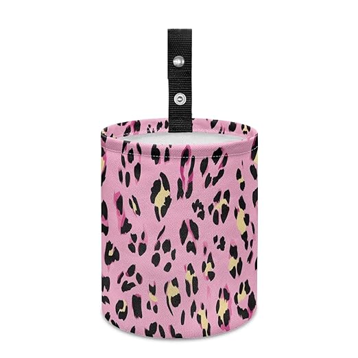 Pink Leopard Print Car Trash Can, Cute Car Trash Bag, Vehicle Trash Can, Multipurpose Trash Bag Hanging, Portable, Waterproof Storage Bag for Cars