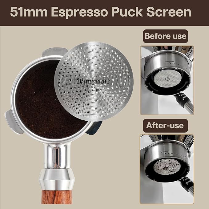 2pack Espresso Puck Screen,51mm Puck Screen Compatible With Espresso Portafilter 51mm,Mesh Plate For Espresso Coffee Filter Basket,0.65mm Thickness,150μm,Stainless Steel (2 packs 51mm)
