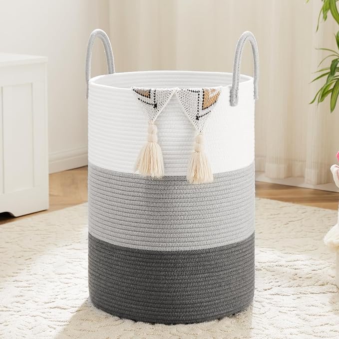 Artfeel Laundry Basket,Woven Cotton Rope Laundry Hamper,80L for Decorative Storage of Dirty Clothes,Toys and Blankets in Bathroom,Bedroom and Living Room