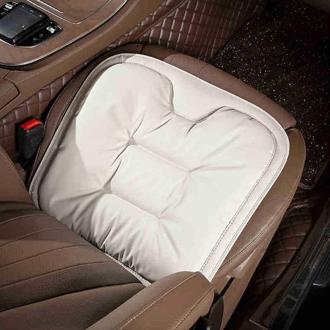 Skin-Friendly Leather Seat Cushions, Universal Non-Slip Breathable Car Seat Cushions, Memory Foam Seat Pad for Car, Office Or Home Chair(White)