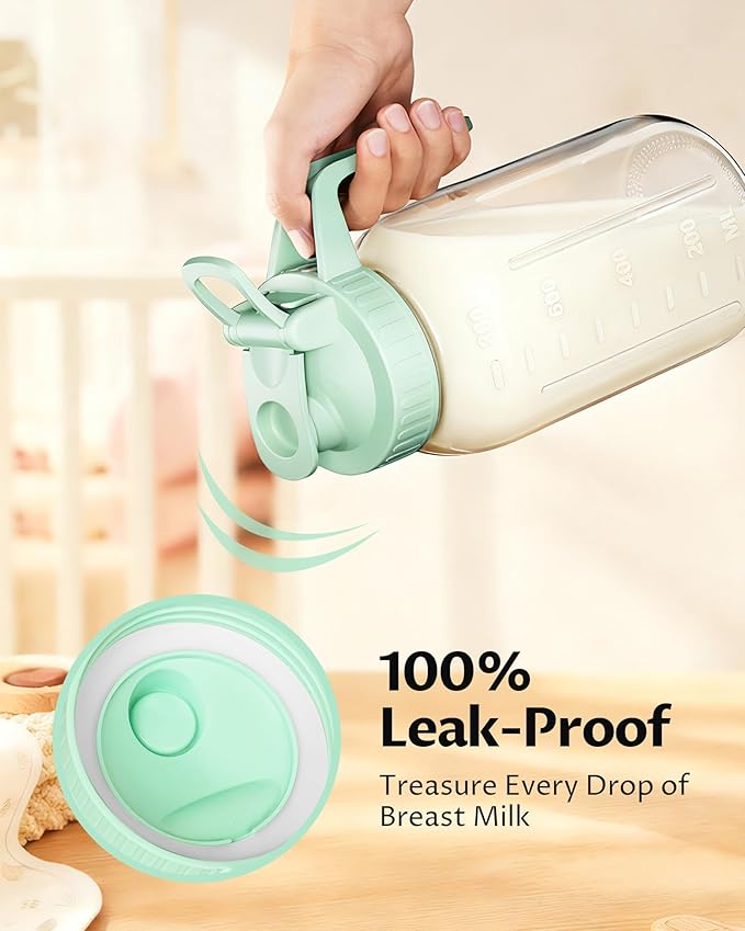 32oz Breast Milk Pitcher with Lid – Leak-Proof & Airtight Glass Storage Container for Breastmilk, Wide-Mouth Mason Jar Pitcher, Fast Formula Maker, Green