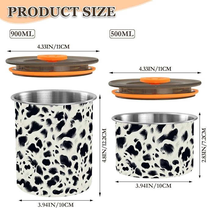 ALAZA Cow Prints Kitten Cats Airtight Coffee Bean Canister Customed 900ml Food Storage Containers with Lids For Gournd, Tea, Sugar, Flour, Rice, Cereal, Candy Cookie Jar