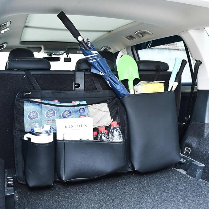 Multi-Functional Car Trunk Hanging Organizer Backseat Storage Bag PU Leather Car Interior Accessories for SUV Space Saving