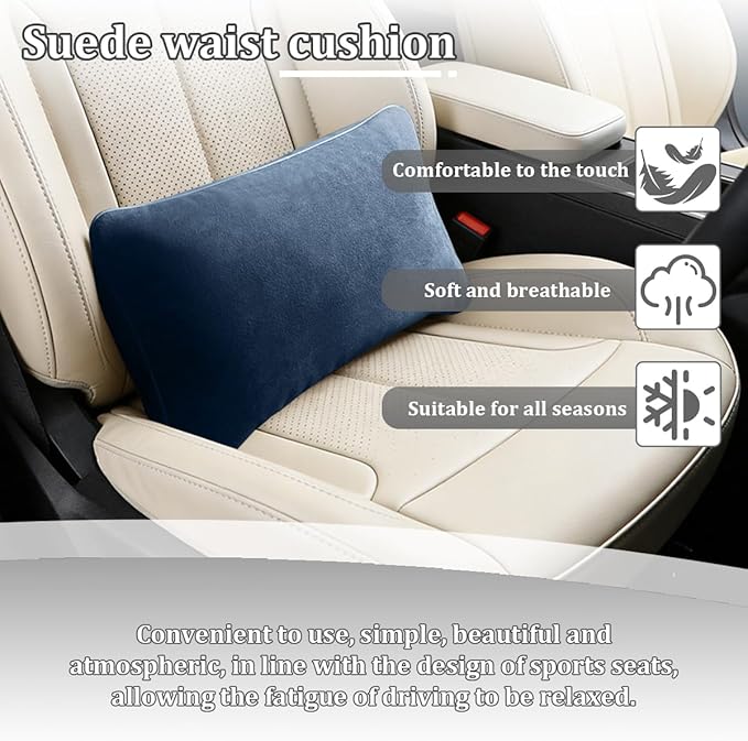 Car Lumbar Support Pillow, Suede Leather Vehicle Driving Seat Lumbar Support Pillow for Lower Back Pain Relief, Auto Interior Back Cushion Pad, Universal for SUV Sedan Truck (Ammonia Blue)
