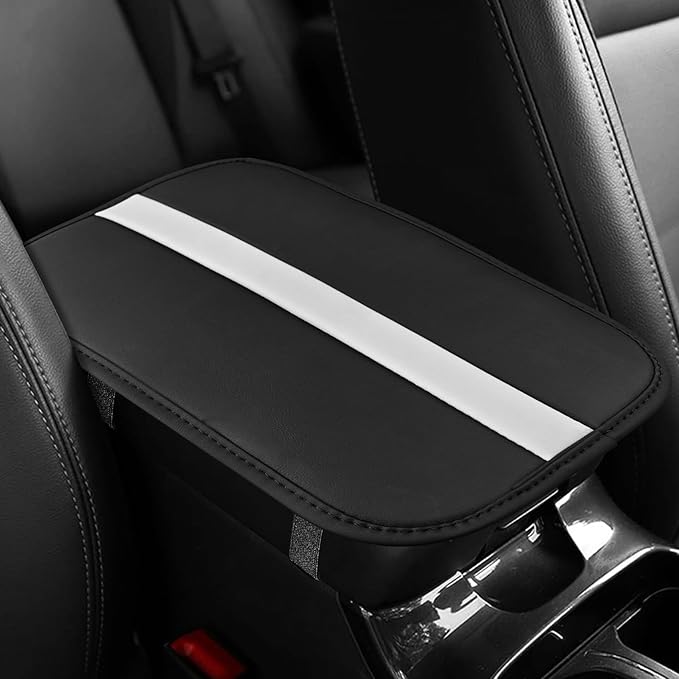 Car Center Console Cushion Pad, Arm Rest Cover for Car, Leather Waterproof Auto Armrest Seat Box Protector, Auto Armrest Storage Box Accessories Fits for Most Vehicles, SUVs, Trucks (White)