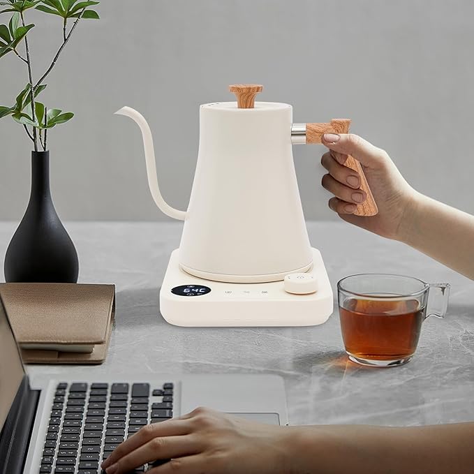 Electric Kettle Gooseneck Kettle for Pouring Over Water Coffee Tea 1200W Quick Heating 0.24Gal Capacity (White)