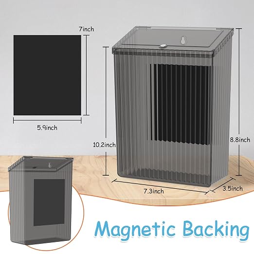 Sealegend Magnetic Slim Trash Can Wastebasket with Lid, Lint Bin, Storage Bins Perfect for Kitchen, Fridge, Cabinet, Bathroom, Laundry Room Organization, Black