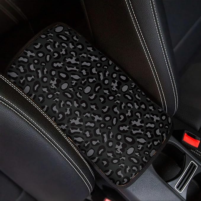 Black Leopard Print Car Center Console Cover,Auto Arm Rest Cover for Women,Universal Black Cheetah Car Accessories