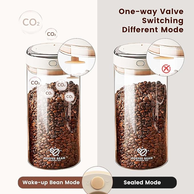 Daily Treasures Kitchen Coffee Canister with One-way Valve Airtight Lid,Sealed Container with Freshness Tracker,Clear Borosilicate Glass Coffee and Sugar Jars for Coffee Bean,60oz/1800ml
