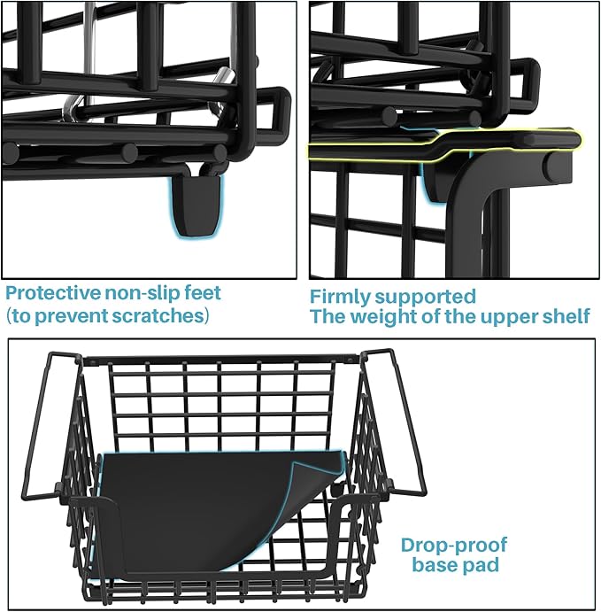 2 Pack Stackable Metal Wire Vegetable Fruit Basket for Kitchen Counter Cabinet, Pantry Organizers and Storage Basket, Food Can Snack Onion Potato Bread Storage Shelf Freezer Organizer Bins Containers