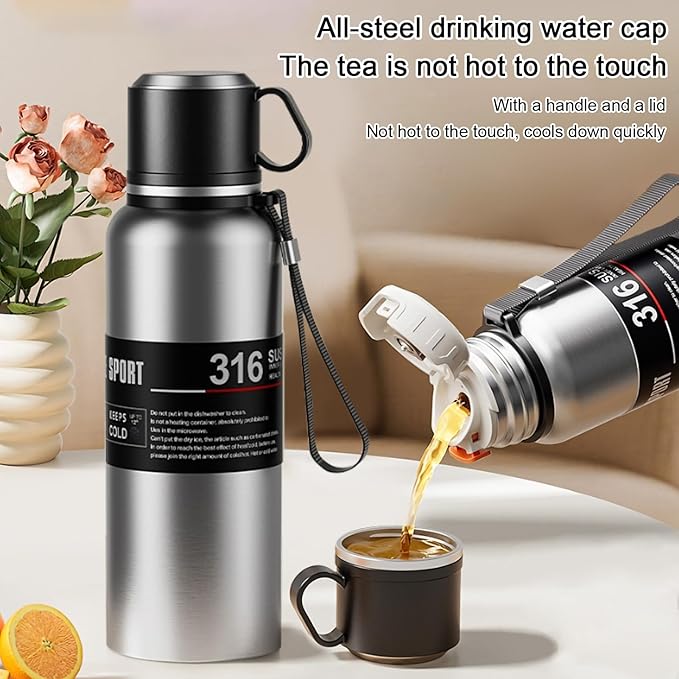 Double wall vacuum Leakproof stainless steel wide mouth insulated water bottle;tea tumbler with tea strainer infuser basket,cup and lid; travel coffee thermoses hot drinks;portable cold thermal flask