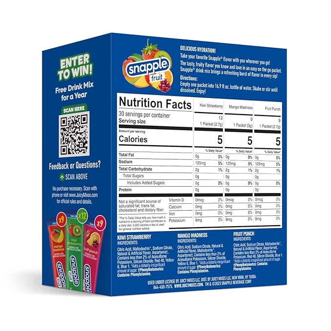 Snapple Powder Drink Mix Variety Pack - 30 Powder Sticks | Assorted Flavors, Zero Sugar | On-the-Go Hydration for Refreshing Beverages