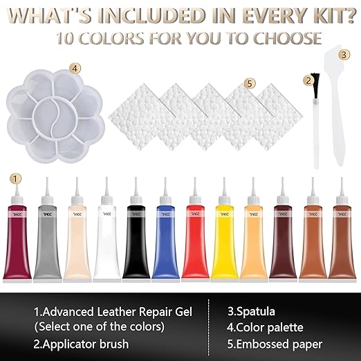 Advanced Leather Repair Gel, 2026 New Leather Repair Kit for Car Seat Vinyl Repair Kit, Professional Leather Repair Coloured Cream Gel, Multifunctional Couch and Jacket Repair Kit (Grey)