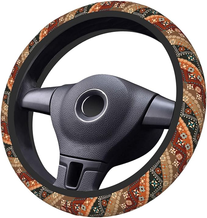 Boho Steering Wheel Cover Women Men Flower Elastic Stretch Soft Car Wheel Protector Universal Breathable No-Slip Car Accessories for Truck Van SUV Auto Fit 14-15 Inches