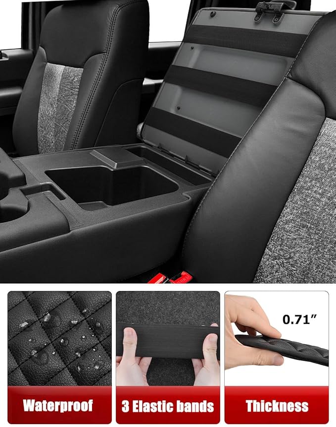 Center Console Armrest Cover for Ford F250 F350 2011 2012 2013 2014 2015 2016, Super Duty Accessories, Middle Console Protector, Arm Rest Box Pad, Vinyl Leather, Black (Fits Jump Seat Console Only)