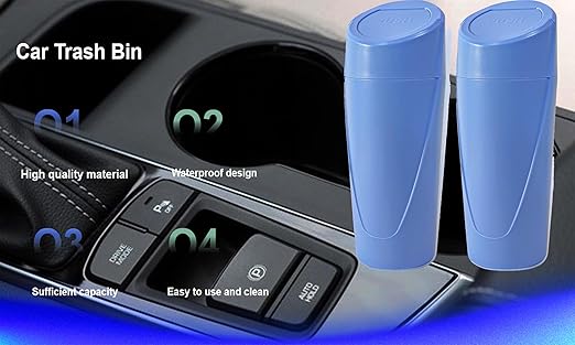 Car Trash Can Bin with Lid - 2 Packs Car Trash Bin-car Trash Can Cup Holder-Mini Trash Garbage Can with 30pcs Small Trash Bags-Car Organizer Storage for Front Back Seat Accessories (Blue)