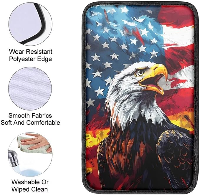 Mintutlipy Flame American Flag Eagle Automotive Center Console Cover Universal Fit 12.3×7.5 Inches Armrest Cushion Pad Protector for SUV Sedans Vans