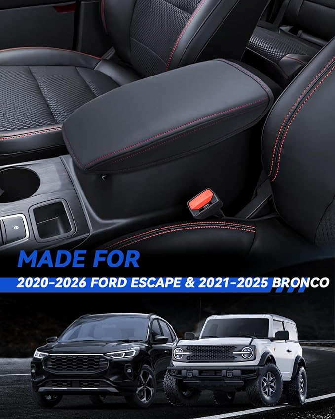Armrest Cover for 2020-2026 Ford Escape & 2021-2025 Bronco Accessories Center Console Middle Lid Pad Protector for Car Elbow Rest
