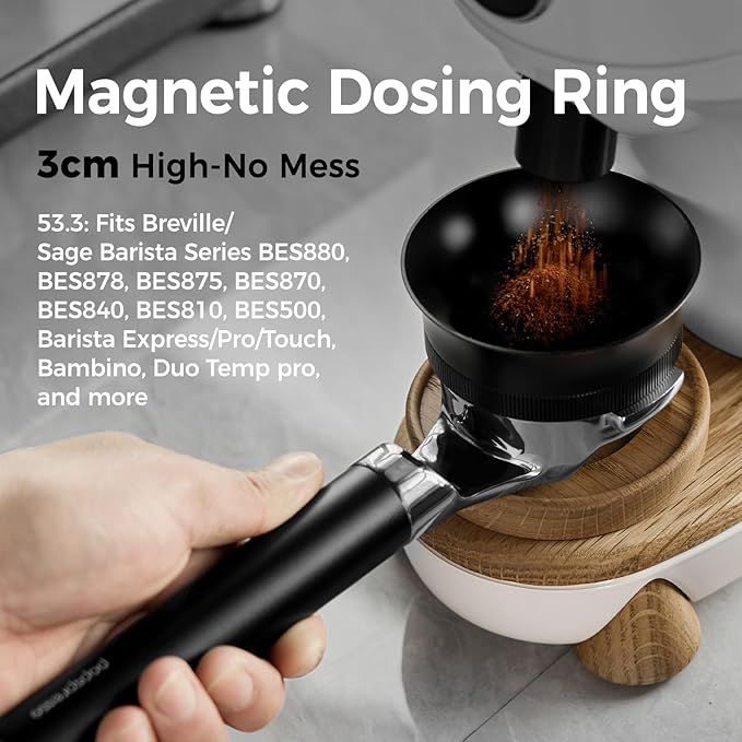 V3 Magnetic Espresso Dosing Ring & 316 Stainless Steel Puck Screen, 3cm High No Mess Coffee Dosing Funnel, Even Extraction Filter, Fits 53.3/54mm Tamper, Distributor & Portafilters