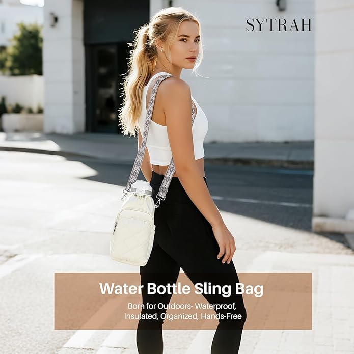 Water Bottle Bag Crossbody，Insulated Water Bottle Purse Crossbody Water Bottle Holder with Strap 40 oz