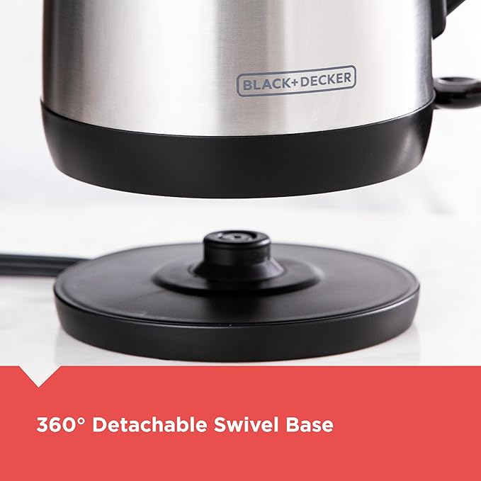 BLACK+DECKER 1.7L Cordless Electric Kettle,KE1700SD,Rapid Boil,Auto Shutoff,Stainless Steel,(Pack of 2)