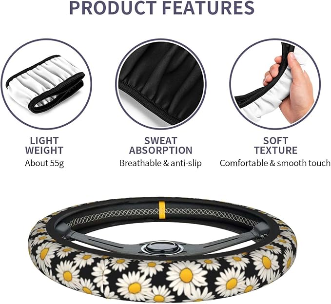 Magritte Cute Steering Wheel Cover Non-Slip Breathable Sweat-Absorbent Suitable for SUV Van Truck Car Universal Protection Accessories 15 Inch Suitable for Women Men