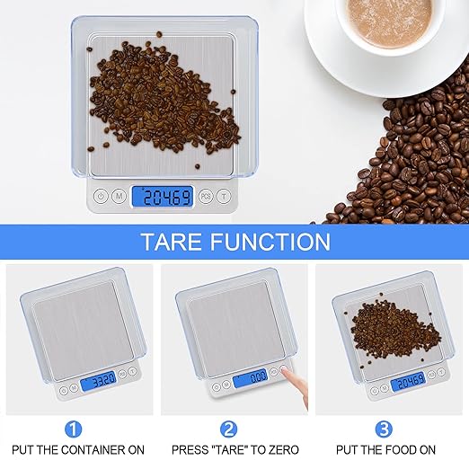 Digital Kitchen Scale, 500g/0.01g Gram Scale,Cooking Food Scale Digital Weight Grams and OZ with LCD Display, Digital Jewelry Coffee Scale with 2 Trays,Auto Off, Tare，Stainless Steel