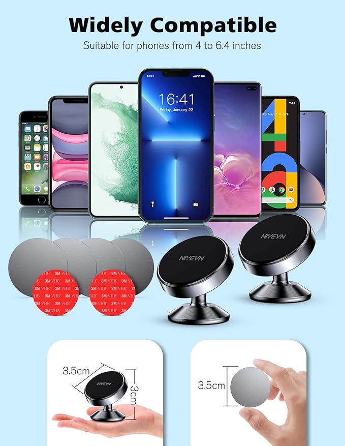 2 Pack Magnetic Phone Holder for Car, [ Strong Magnet ] Magnetic Phone Holder, [ 360° Rotation ] Phone Magnet for Car, Compatible with All Smartphones, Must be Used with Metal Pad, Black