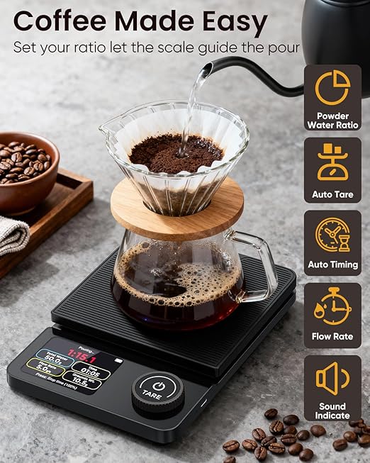 INSMART Coffee Scale with Timer, Bluetooth Espresso Scale with App Sync 5kg/0.1g High Precision, Large Color Display Digital Kitchen Scale, 5 Units & 3 Brew Modes for Pour-Ove, Espresso, Kitchen