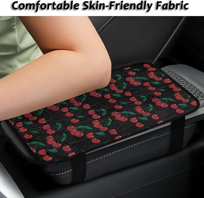 CLOHOMIN Cherry Car Center Armrest Console Cover Cute Auto Center Console Cushion Pad Soft Flannel Car Accessories