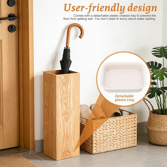 DOITOOL Wooden Umbrella Holder Bucket Entryway Umbrella Storage Holder for Home Office and Hotel Doorways Indoor Stand 19.68 X 6.29 X 6.29 in Open Design for Quick Drying