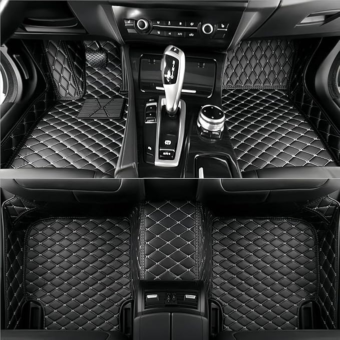 Yaruicar Custom Personalized Floor Mats for Cars Luxury Full Coverage All Car Floor Mats Anti-Slip Leather Car Mat Set Trucks & SUVs Trucks Automotive Floor Mats Liners (Black Gold)