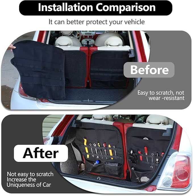 Car Trunk Storage Bag Storage Pockets Compatible with Fiat 500/500 Abarth 2016-2024 Car Trunk Backseat Panel Hanging Organizer Oxford Cloth Storage Bag (Rear seat panel storage bag（07-15）)
