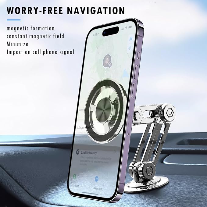 Universal 360° Pro Magnetic Car Phone Holder (2025) – Super Strong Suction & Adjustable Phone Mount for All Mobile Phones, Hands-Free Viewing with Metal Ring, No Signal Interference