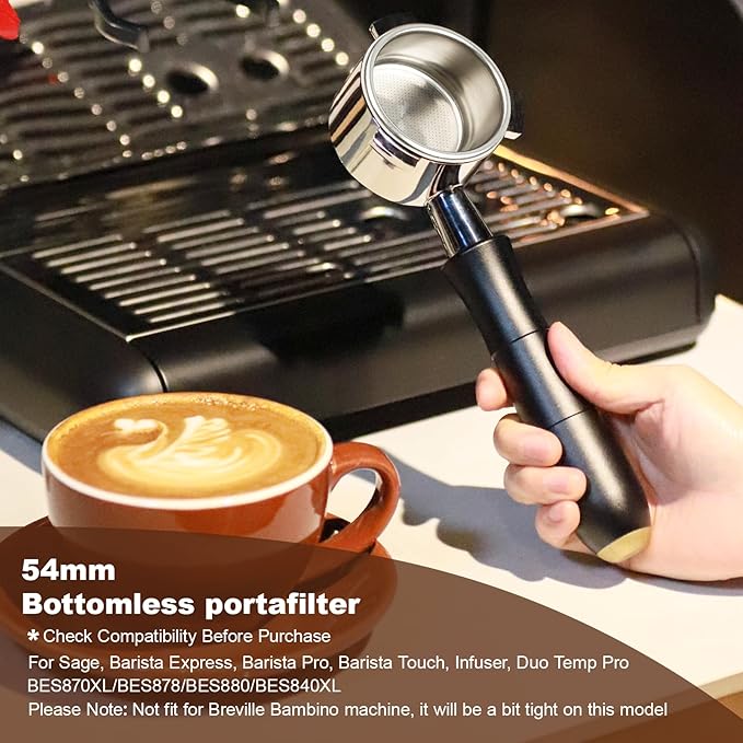 MEION Aluminium Alloy 54mm Bottomless Portafilter Compatible with Breville Barista Express Machines, Sage, Barista Pro, BES870XL, BES880, Espresso Portafilter with 18g Filter Basket & Puck Screen