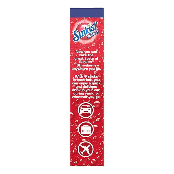 Sunkist Singles-To-Go Drink Mix, Strawberry, Non-Carbonated, Low-Calorie, Zero Sugar, 6 CT in each box (Pack of 6)