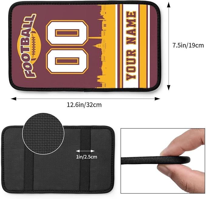 Custom Football Car Armrest Covers Personalized Football Style with Name Number Customized Auto Center Console Pad Car Handrail Box Cushion for Most Vehicle Decor Accessories, Yellow