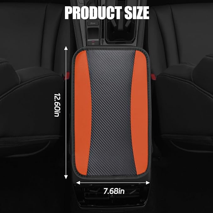 Hovom Car Center Console Cover, 12.72"×7.15" Leather Armrest Cover for Cars, Stylish Auto Armrest Cushion Pad, Anti-Scratch Vehicle Arm Rest Protector, Universal Interior Car Accessories (Orange)