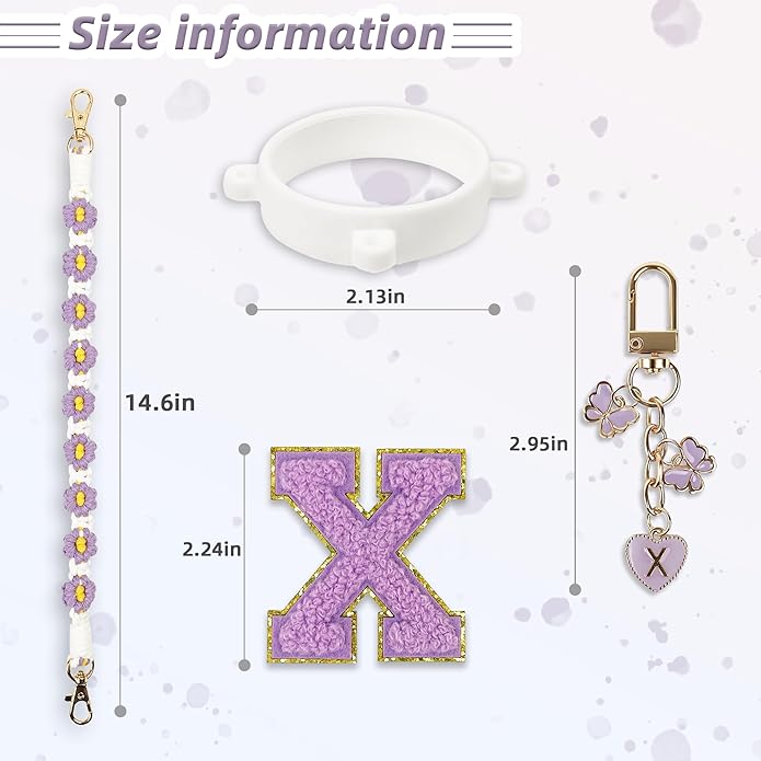 Compatible with Owala Water Bottle Accessories, Cute Letter Charm Set with Boho Handle Strap, Monogram Sticker, Silicone Ring, Keychain Decoration, for FreeSip 24 32 40oz, Owala Kids, Tumbler Gift
