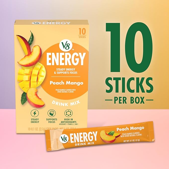 V8 Energy Peach Mango Energy Drink Powder, .10 oz Packet (10 Count)